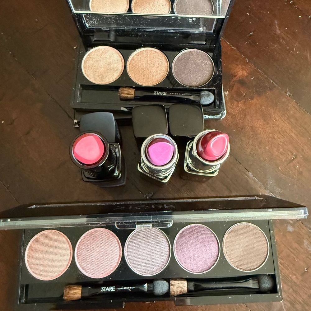 STARE cosmetics bundle—unused, 3 lip, 5 color eye palette, 3 color eye palette